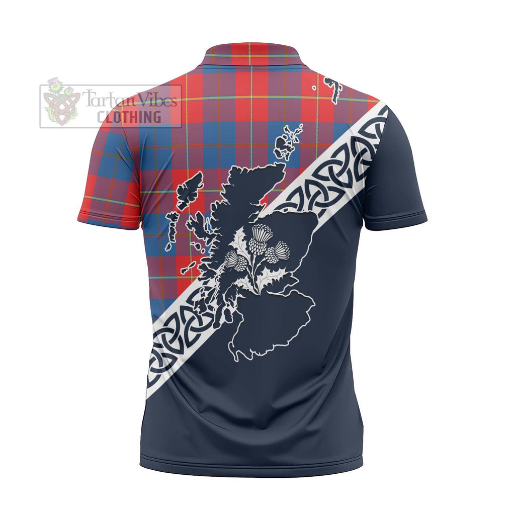 Blane Tartan Zipper Polo Shirt Featuring Thistle and Scotland Map - Tartanvibesclothing Store