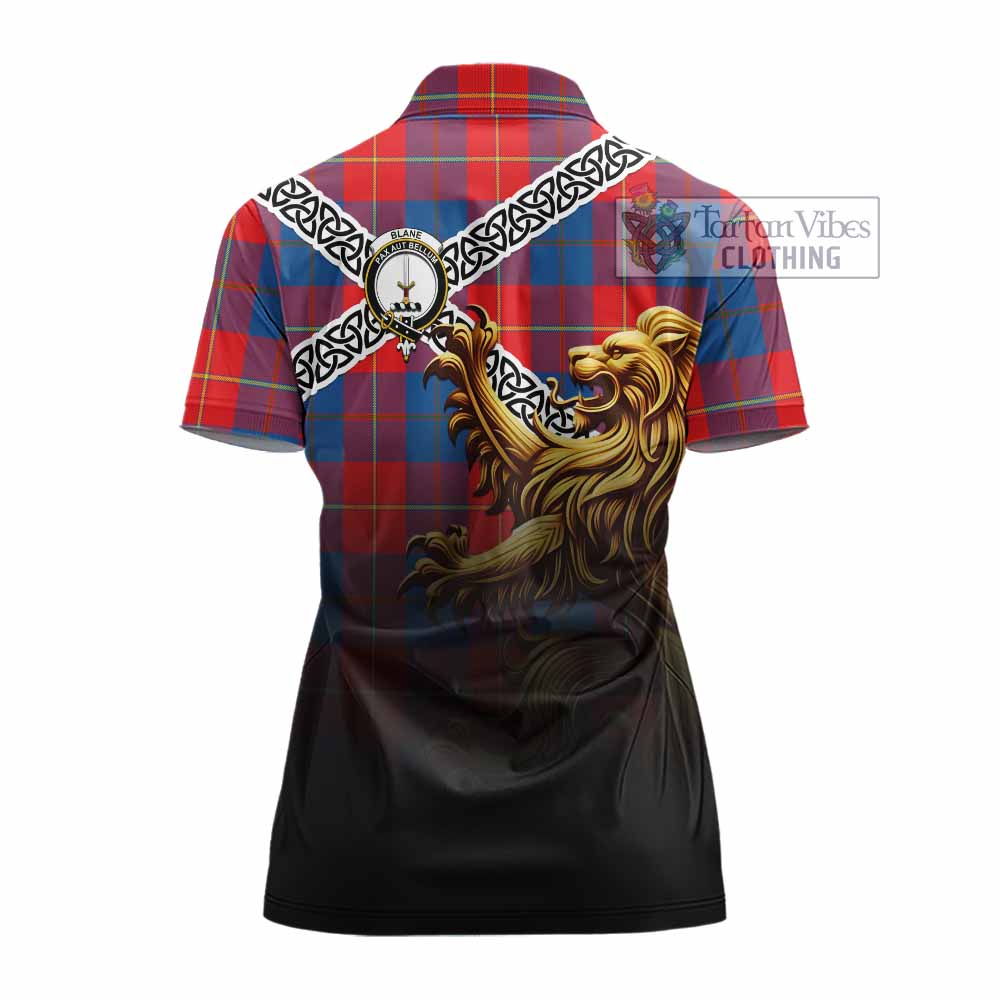 Blane Crest Tartan Women's Polo Shirt with Golden Lion Emblem Celtic Style - Tartan Vibes Clothing