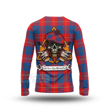 Blane Tartan Long Sleeve T-Shirt with Family Crest and Bearded Skull Holding Bottles of Whiskey - Tartan Vibes Clothing