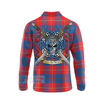 Blane Tartan Long Sleeve Polo Shirt with Family Crest Celtic Skull Style - Tartan Vibes Clothing