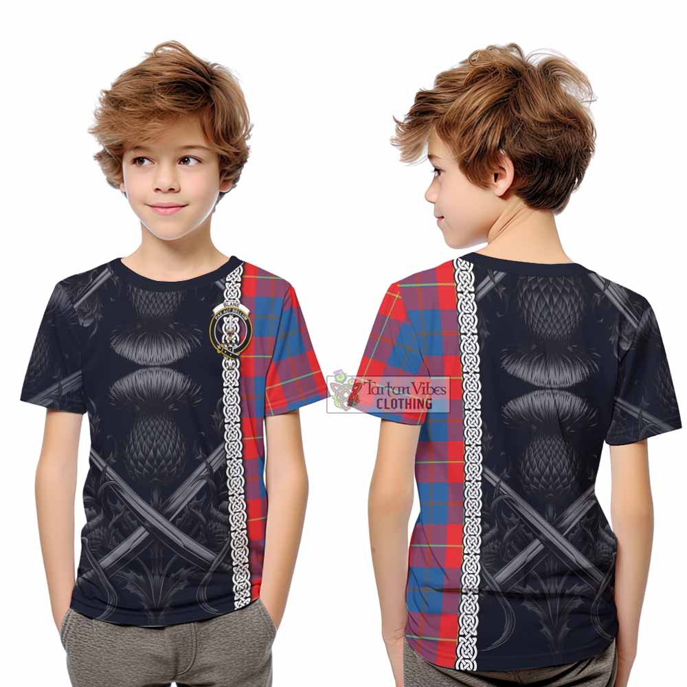 Blane Tartan Kid T-Shirt with Family Crest Cross Sword Thistle Celtic Vibes - Tartan Vibes Clothing