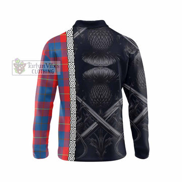 Blane Tartan Long Sleeve Polo Shirt with Family Crest Cross Sword Thistle Celtic Vibes - Tartan Vibes Clothing