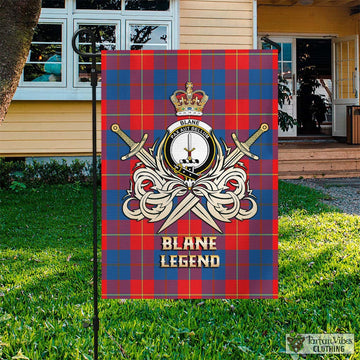 Blane Tartan Garden Flag with Clan Crest and the Golden Sword of Courageous Legacy