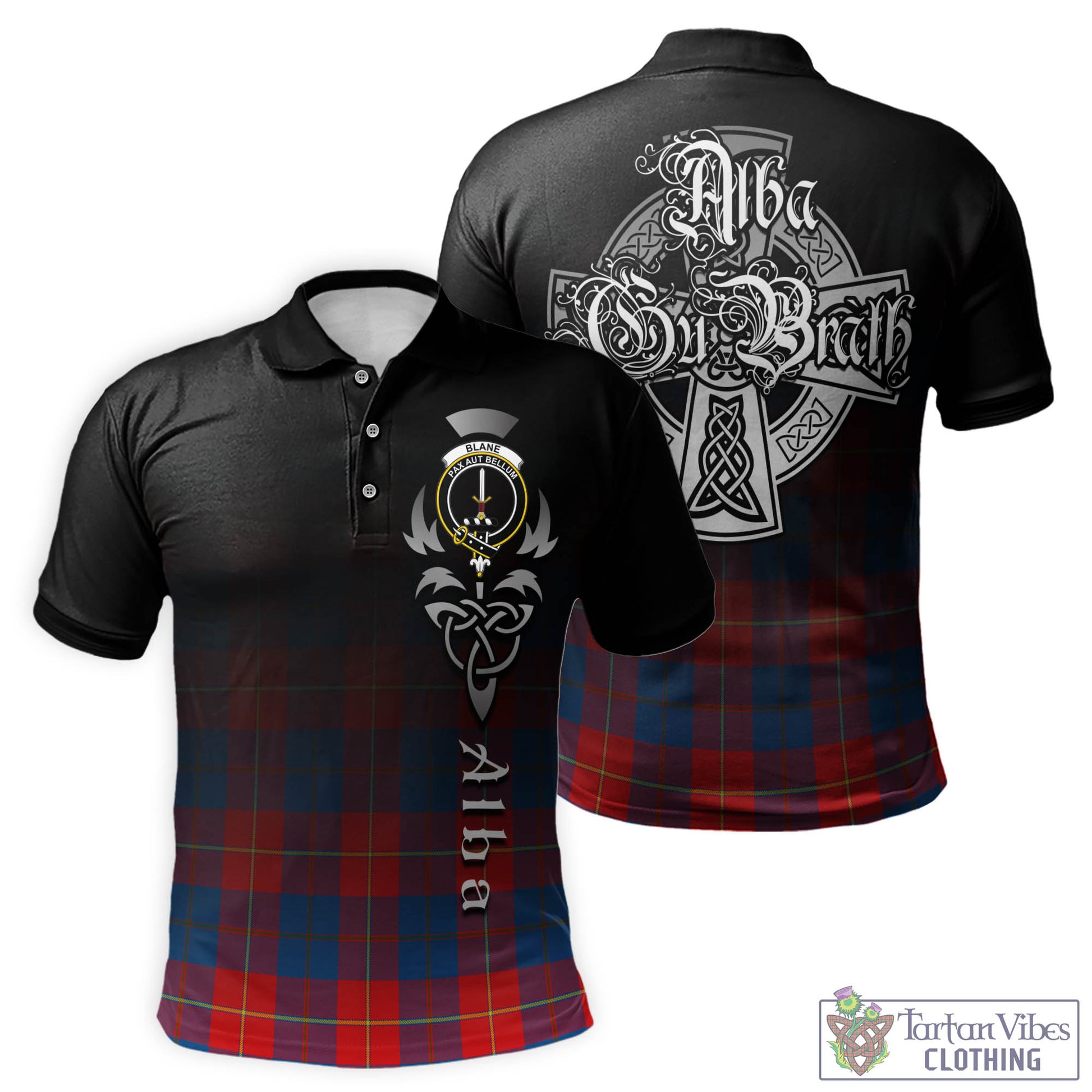 Tartan Vibes Clothing Blane Tartan Polo Shirt Featuring Alba Gu Brath Family Crest Celtic Inspired