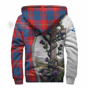 Blane Tartan Sherpa Hoodie with Family Crest and St. Andrew's Cross Accented by Thistle Vines - Tartan Vibes Clothing