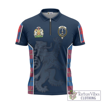 Blane Tartan Zipper Polo Shirt with Family Crest and Lion Rampant Vibes Sport Style - Tartan Vibes Clothing