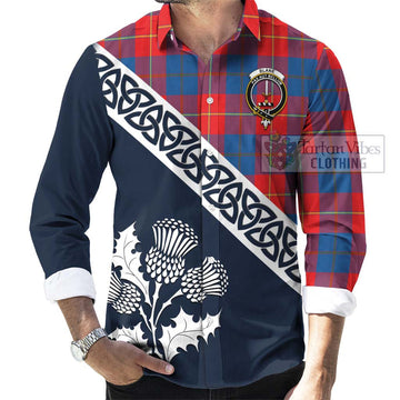 Blane Tartan Long Sleeve Button Shirt Featuring Thistle and Scotland Map Men's Shirt - Tartan Vibes Clothing