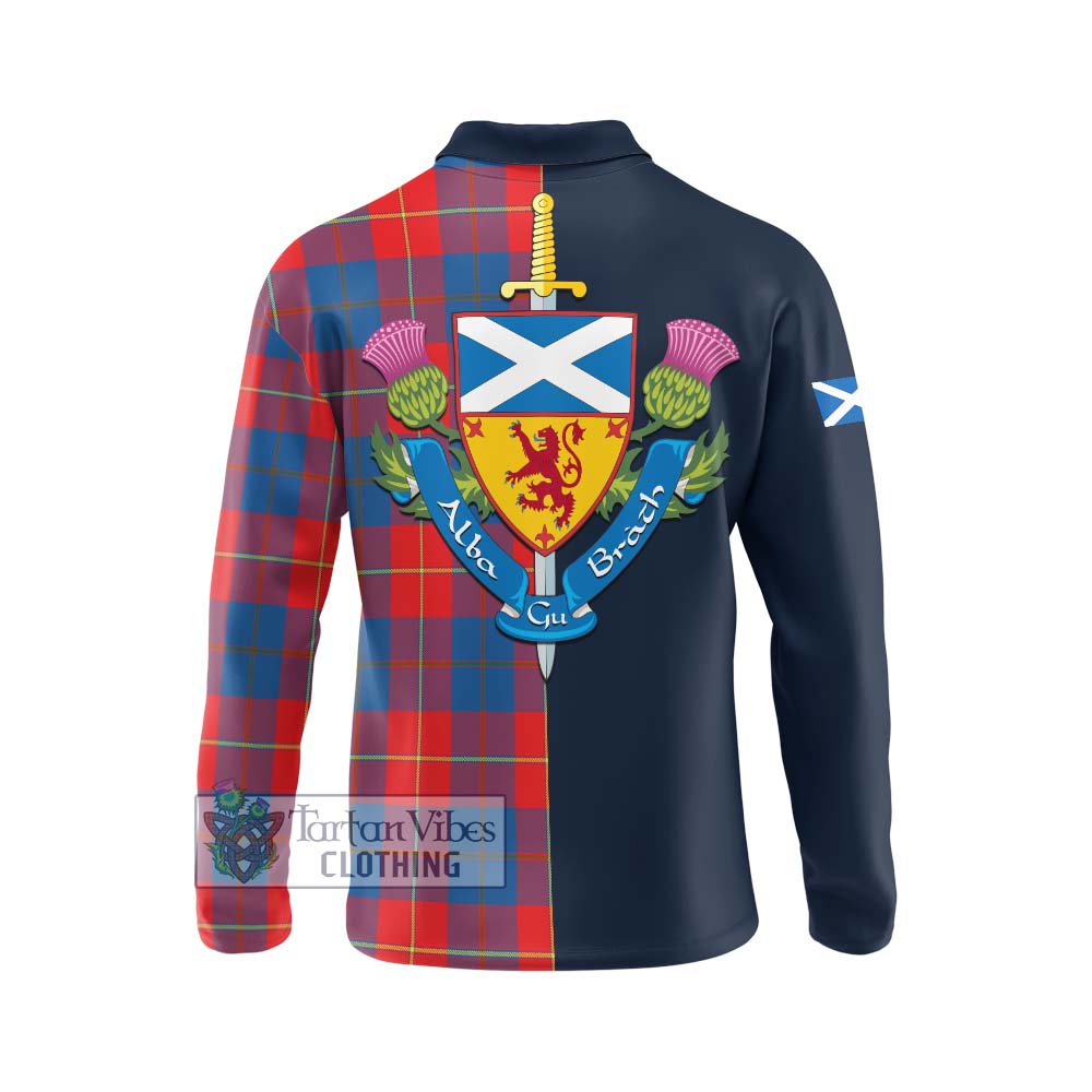 Blane Tartan Long Sleeve Polo Shirt Alba with Scottish Lion Royal Arm Half Style - Tartan Vibes Clothing