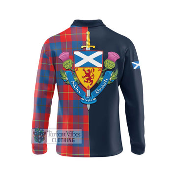Blane Tartan Long Sleeve Polo Shirt Alba with Scottish Lion Royal Arm Half Style - Tartan Vibes Clothing
