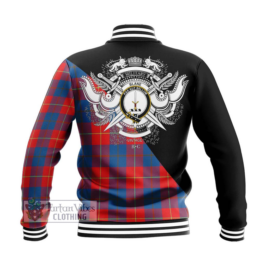 Blane Tartan Baseball Jacket with Family Crest and Military Logo Style - Tartan Vibes Clothing