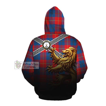 Blane Crest Tartan Cotton Hoodie with Golden Lion Emblem Celtic Style Pullover Hoodie - Tartan Vibes Clothing