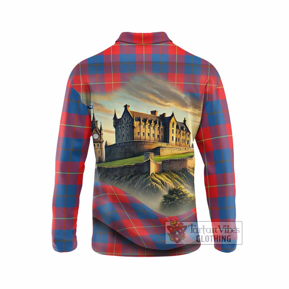 Blane Tartan Family Crest Long Sleeve Polo Shirt with Scottish Ancient Castle Style - Tartan Vibes Clothing