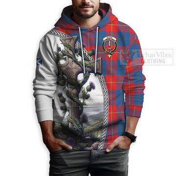 Blane Tartan Hoodie with Family Crest and St. Andrew's Cross Accented by Thistle Vines - Tartan Vibes Clothing