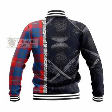 Blane Tartan Baseball Jacket with Family Crest Cross Sword Thistle Celtic Vibes - Tartan Vibes Clothing