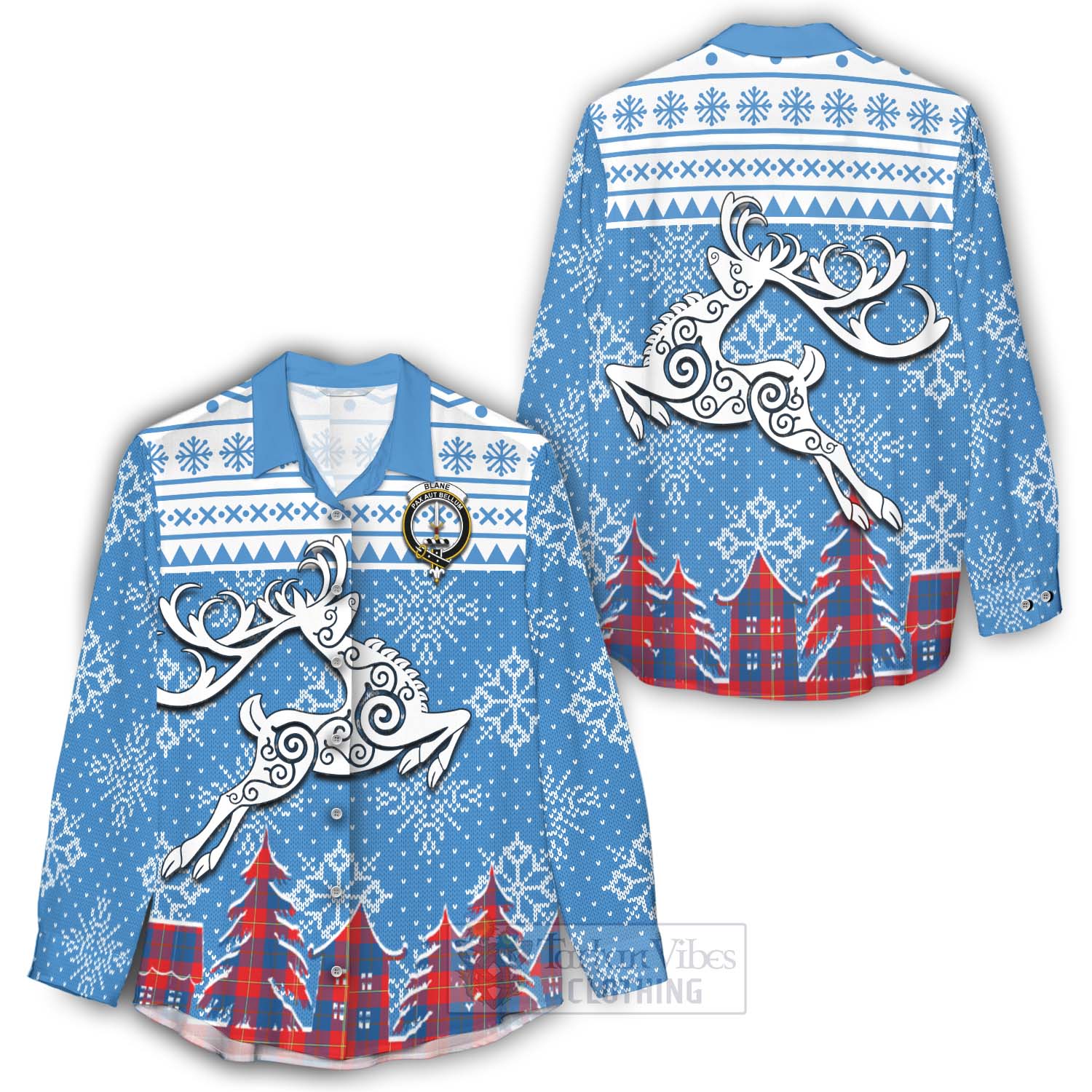 Blane Clan Christmas Women's Casual Shirt Celtic Reindeer Style - Tartan Vibes Clothing