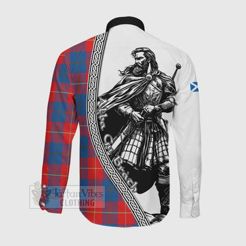Blane Tartan Clan Crest Long Sleeve Button Shirt with Highlander Warrior Celtic Style Men's Shirt - Tartan Vibes Clothing