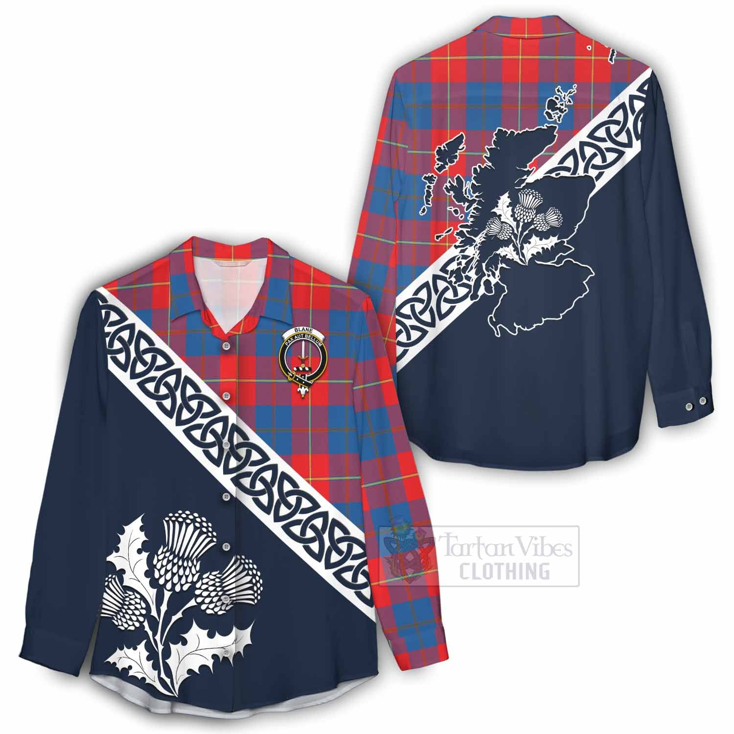 Blane Tartan Women's Casual Shirt Featuring Thistle and Scotland Map - Tartan Vibes Clothing