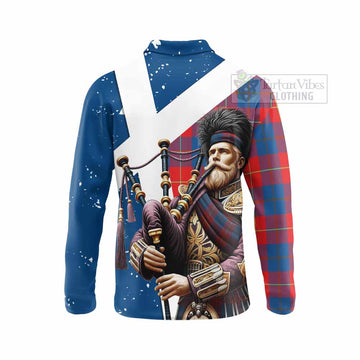 Blane Tartan Long Sleeve Polo Shirt with Family Crest Scottish Bagpiper Vibes - Tartan Vibes Clothing