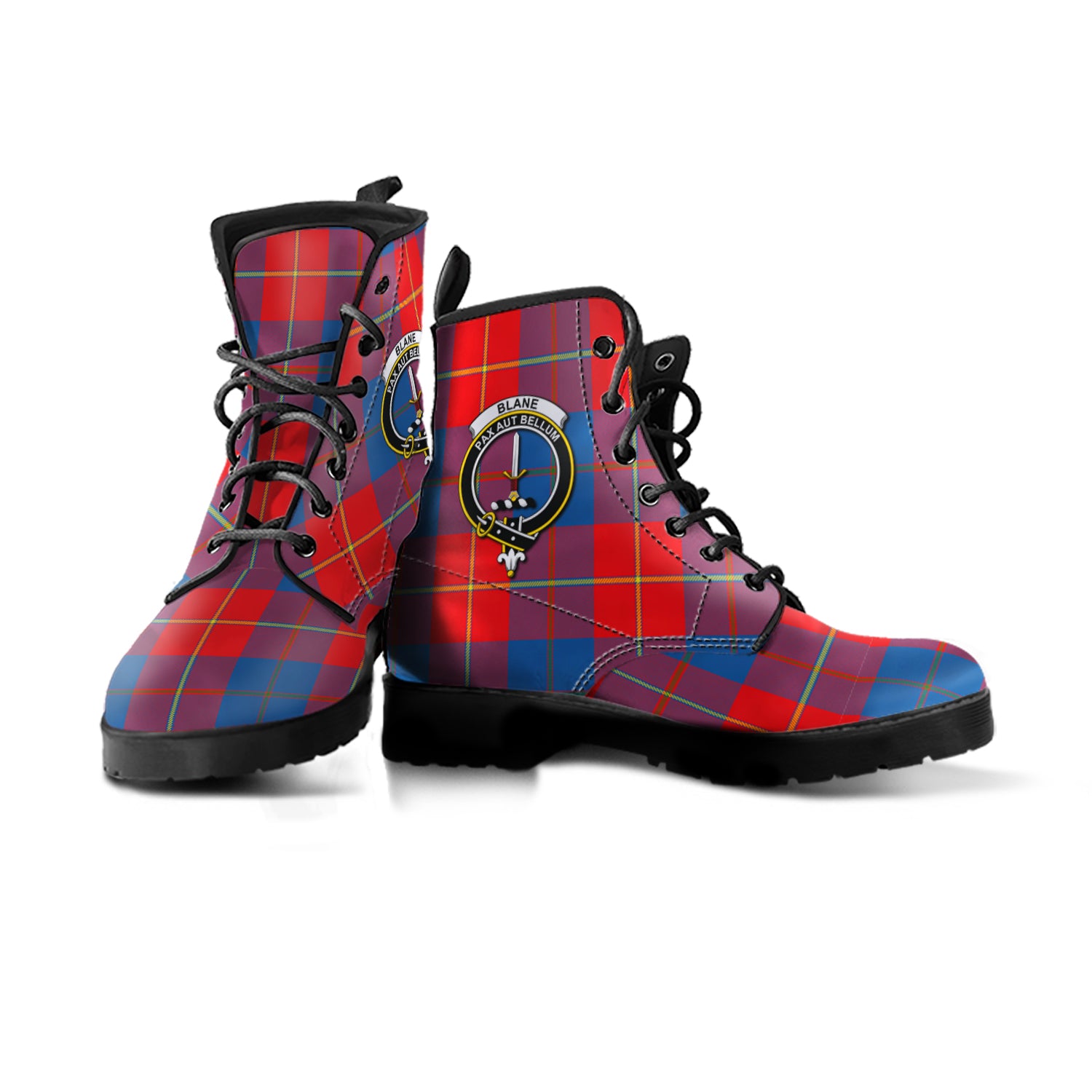 Blane Tartan Leather Boots with Family Crest - Tartanvibesclothing