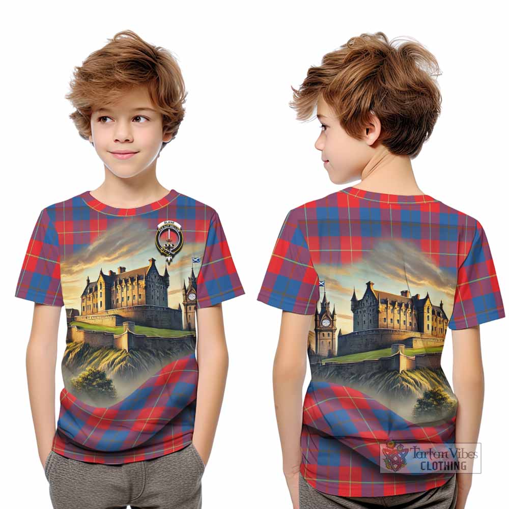 Blane Tartan Family Crest Kid T-Shirt with Scottish Ancient Castle Style - Tartan Vibes Clothing