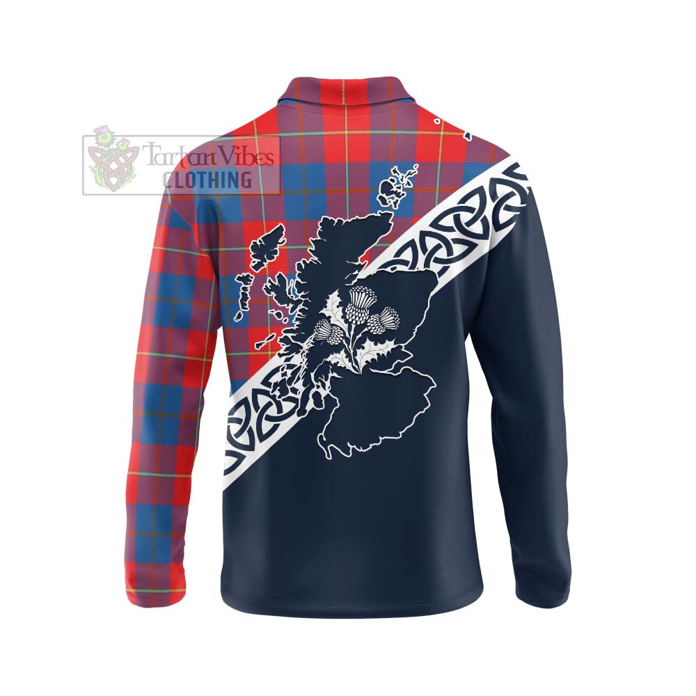 Blane Tartan Long Sleeve Polo Shirt Featuring Thistle and Scotland Map - Tartan Vibes Clothing