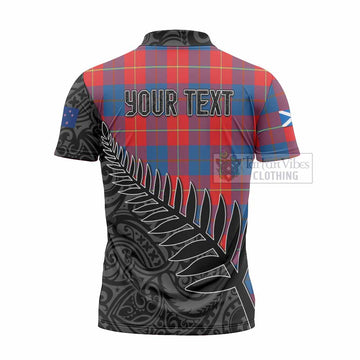 Blane Crest Tartan Zipper Polo Shirt with New Zealand Silver Fern Half Style - Tartan Vibes Clothing