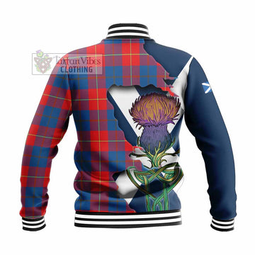 Tartan Vibes Clothing Blane Tartan Family Crest Baseball Jacket Scottish Thistle Celtic Inspired
