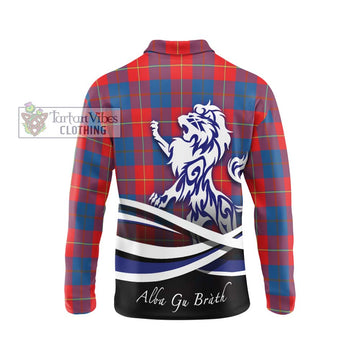 Blane Tartan Long Sleeve Polo Shirt with Alba Gu Brath Regal Lion Emblem - Tartan Vibes Clothing