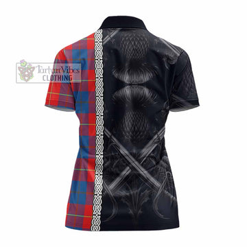 Blane Tartan Women's Polo Shirt with Family Crest Cross Sword Thistle Celtic Vibes - Tartan Vibes Clothing