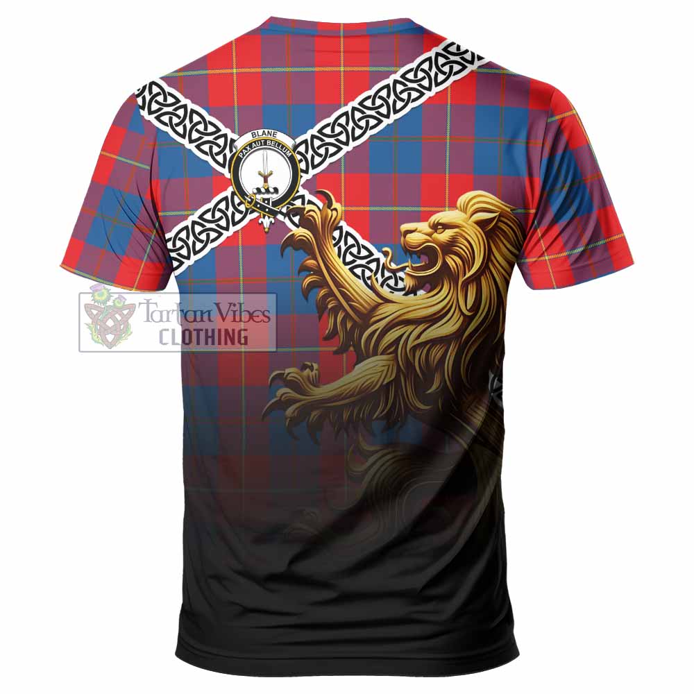 Blane Crest Tartan T-Shirt with Golden Lion Emblem Celtic Style - Tartan Vibes Clothing
