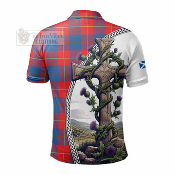 Blane Tartan Polo Shirt with Family Crest and St. Andrew's Cross Accented by Thistle Vines - Tartan Vibes Clothing