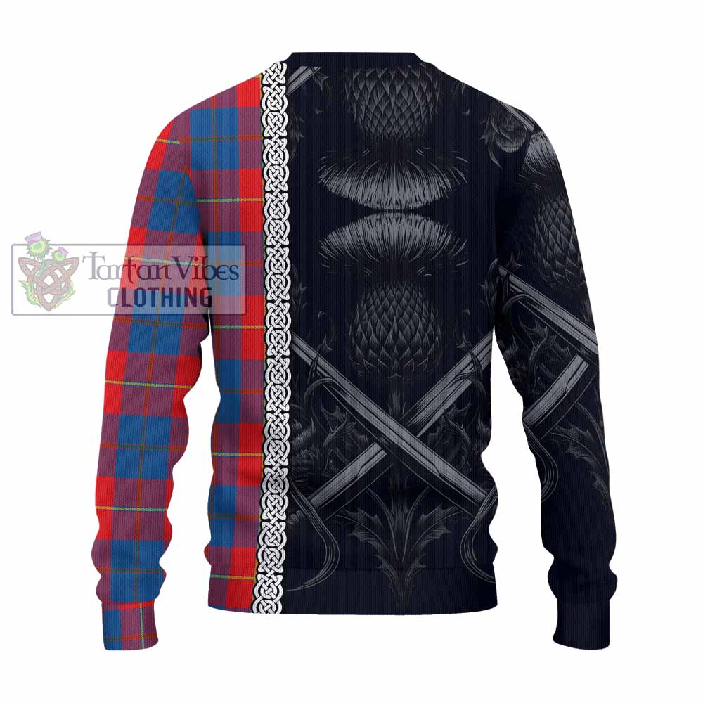 Blane Tartan Knitted Sweater with Family Crest Cross Sword Thistle Celtic Vibes - Tartan Vibes Clothing