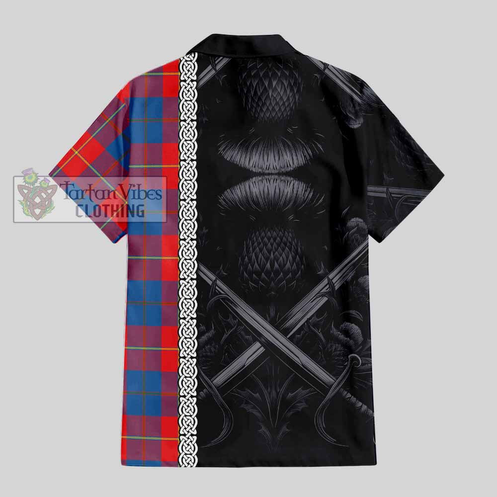 Blane Tartan Hawaiian Shirt with Family Crest Cross Sword Thistle Celtic Vibes - Tartan Vibes Clothing