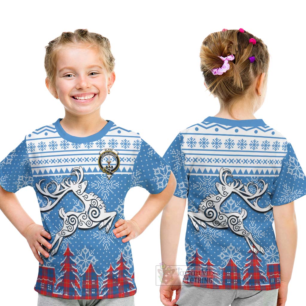 Blane Clan Christmas Kid T-Shirt Celtic Reindeer Style - Tartan Vibes Clothing