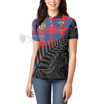 Blane Crest Tartan Women's Polo Shirt with New Zealand Silver Fern Half Style - Tartan Vibes Clothing