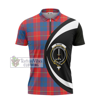 Blane Tartan Zipper Polo Shirt with Family Crest Circle Style - Tartan Vibes Clothing