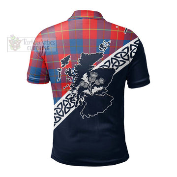Blane Tartan Polo Shirt Featuring Thistle and Scotland Map - Tartanvibesclothing Store
