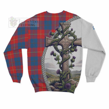 Blane Tartan Sweatshirt with Family Crest and St. Andrew's Cross Accented by Thistle Vines - Tartan Vibes Clothing