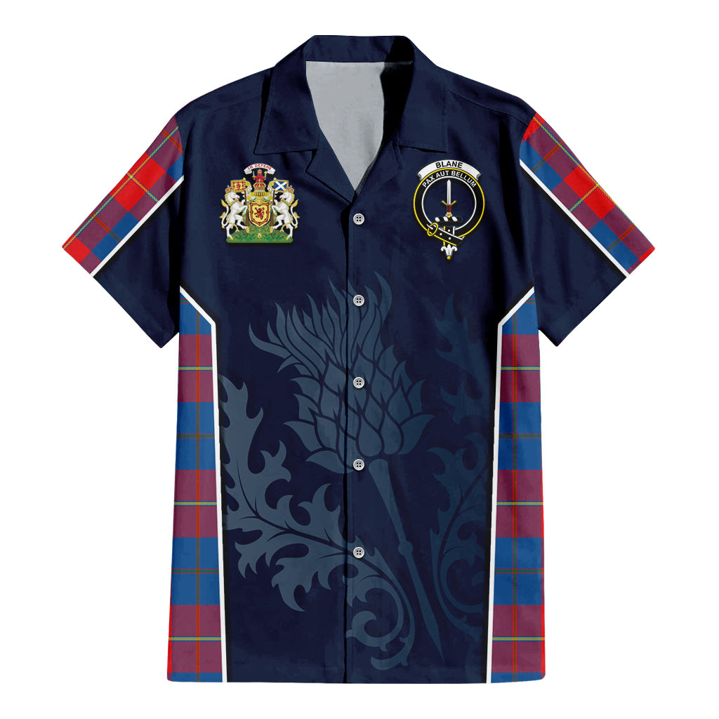 Blane Tartan Hawaiian Shirt with Family Crest and Scottish Thistle Vibes Sport Style - Tartan Vibes Clothing