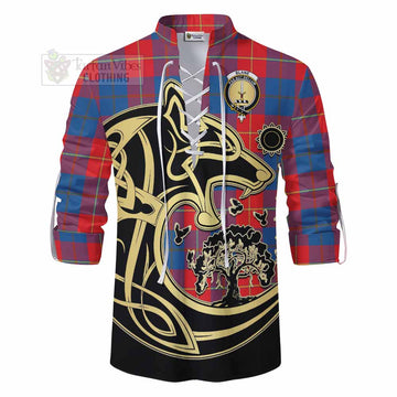 Blane Tartan Ghillie Kilt Shirt with Family Crest Celtic Wolf Style - Tartan Vibes Clothing