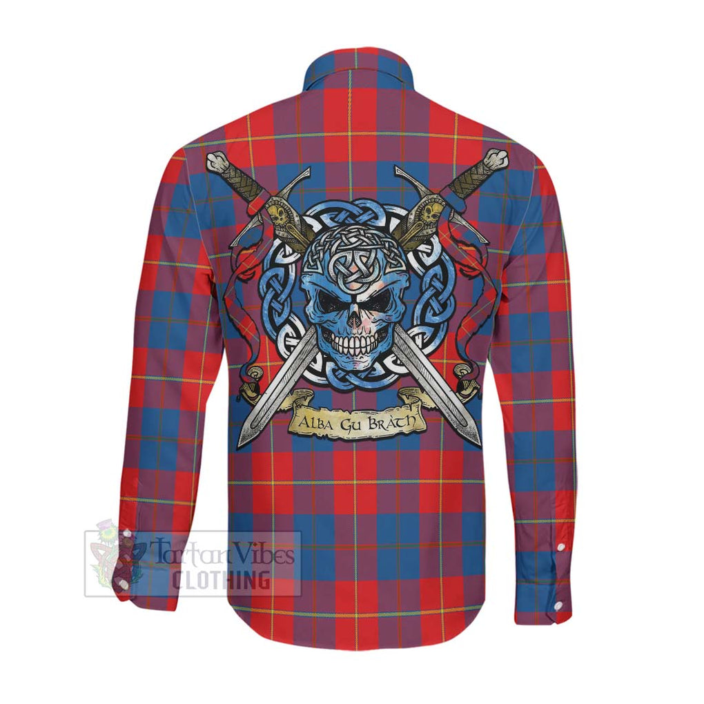 Blane Tartan Long Sleeve Button Shirt with Family Crest Celtic Skull Style Men's Shirt - Tartan Vibes Clothing
