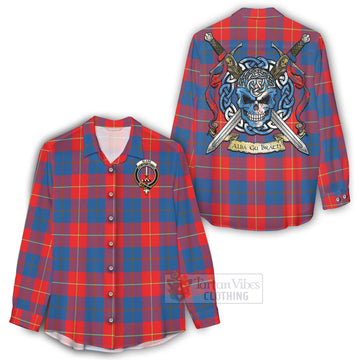 Blane Tartan Women's Casual Shirt with Family Crest Celtic Skull Style - Tartan Vibes Clothing