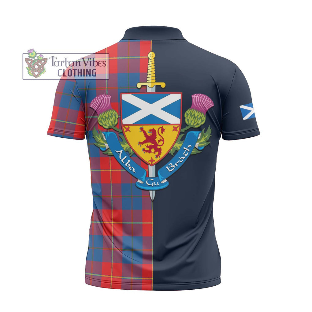 Blane Tartan Zipper Polo Shirt Alba with Scottish Lion Royal Arm Half Style - Tartan Vibes Clothing