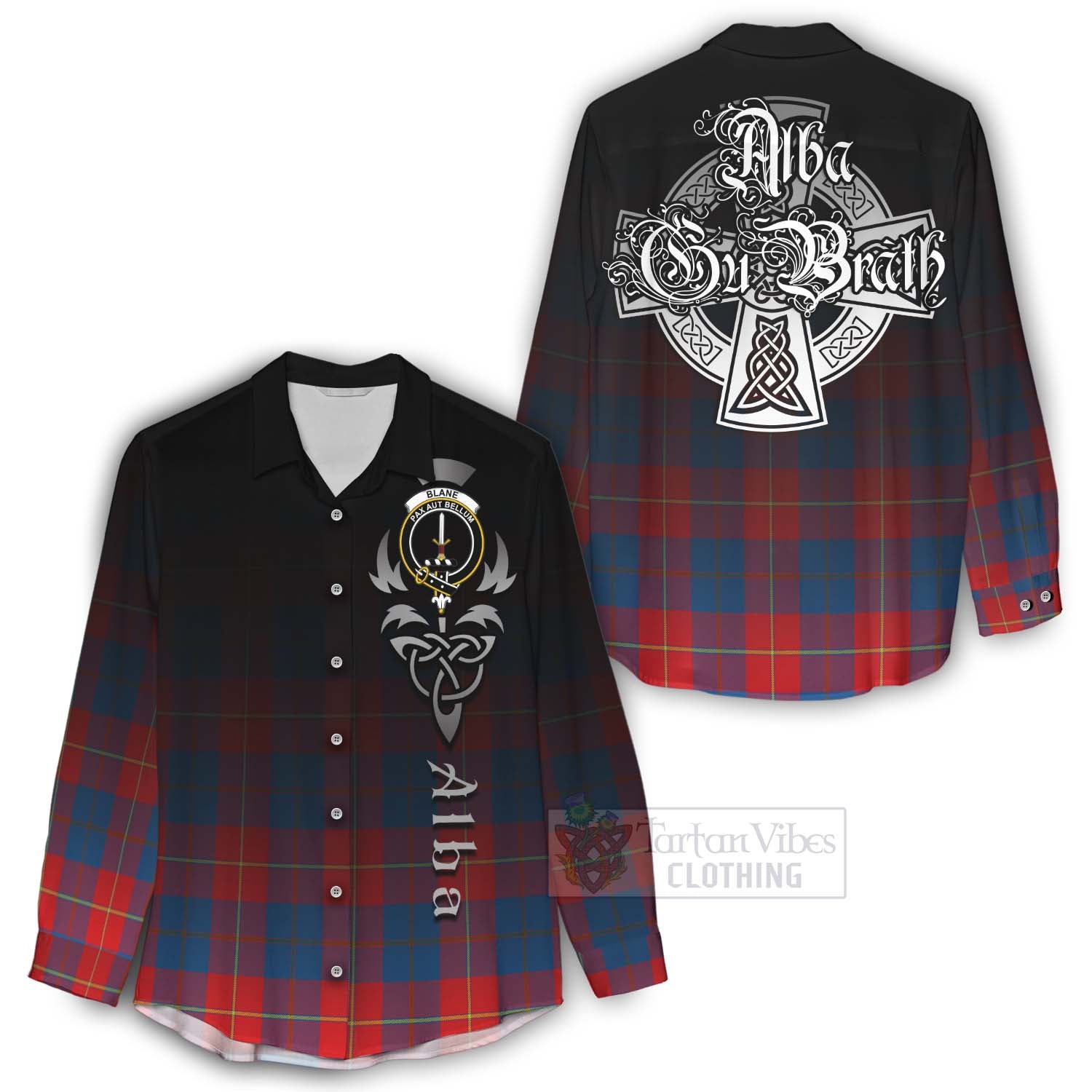 Blane Tartan Women's Casual Shirt Featuring Alba Gu Brath Family Crest Celtic Inspired - Tartan Vibes Clothing