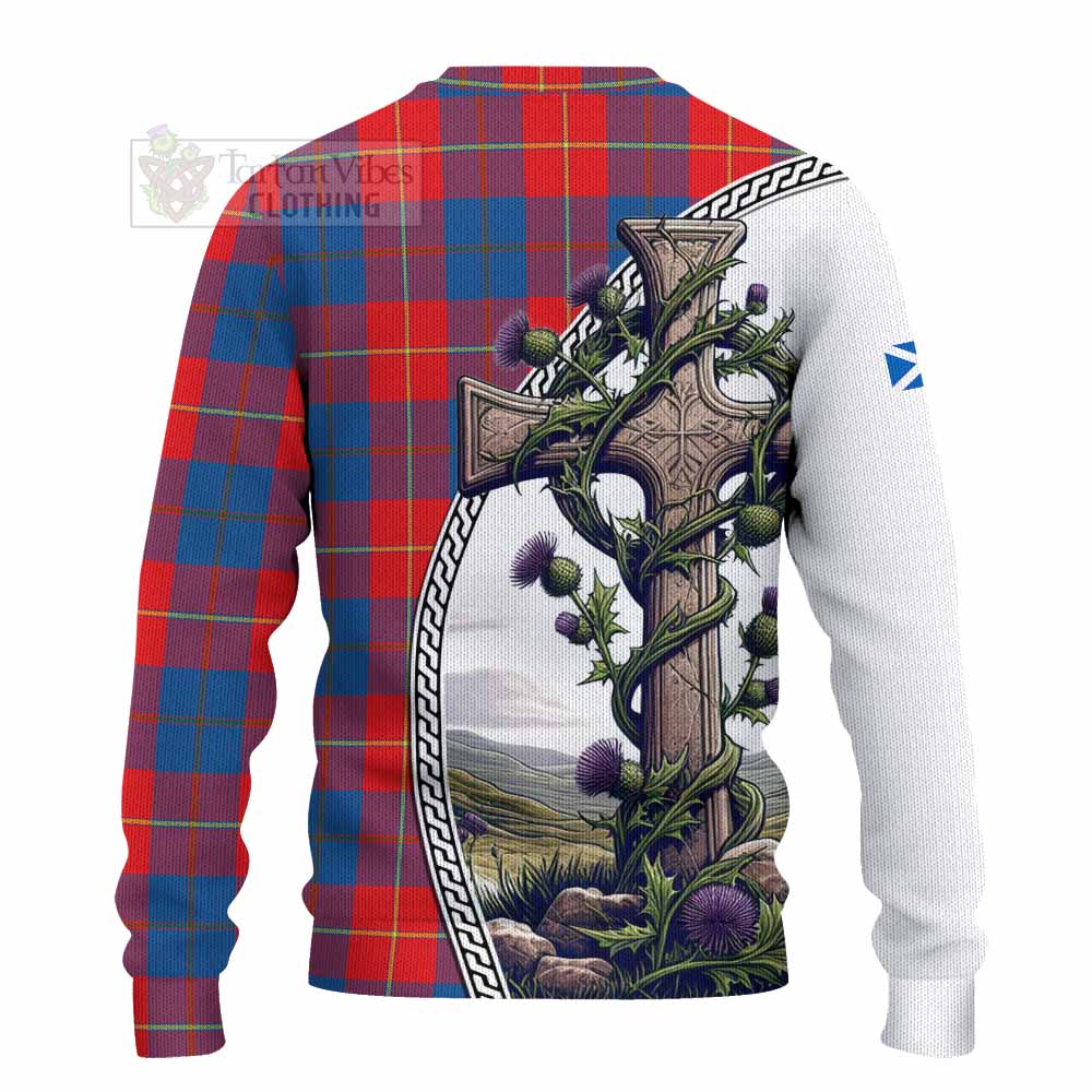 Blane Tartan Knitted Sweater with Family Crest and St. Andrew's Cross Accented by Thistle Vines - Tartan Vibes Clothing