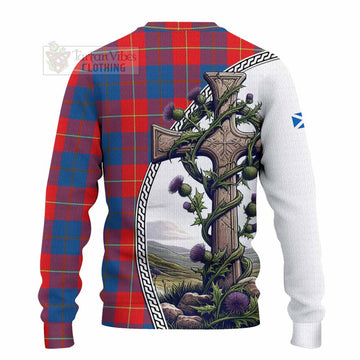Blane Tartan Knitted Sweater with Family Crest and St. Andrew's Cross Accented by Thistle Vines - Tartan Vibes Clothing