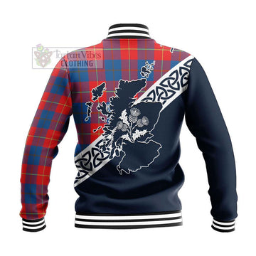 Blane Tartan Baseball Jacket Featuring Thistle and Scotland Map - Tartan Vibes Clothing