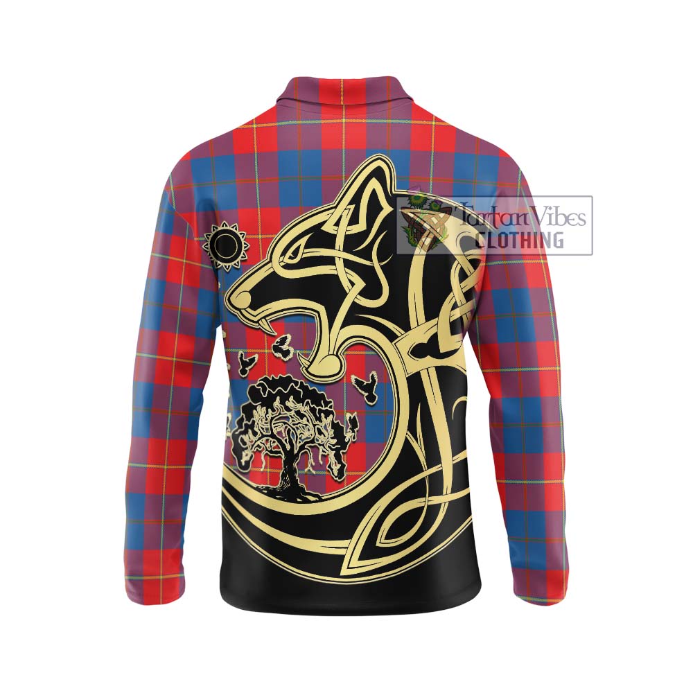 Blane Tartan Long Sleeve Polo Shirt with Family Crest Celtic Wolf Style - Tartan Vibes Clothing