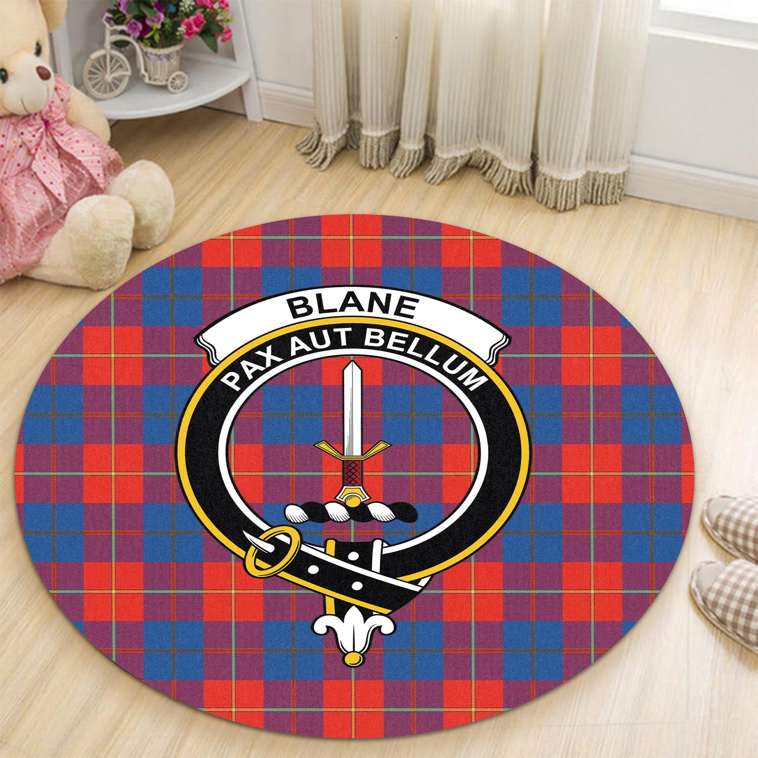 Blane Tartan Round Rug with Family Crest - Tartan Vibes Clothing