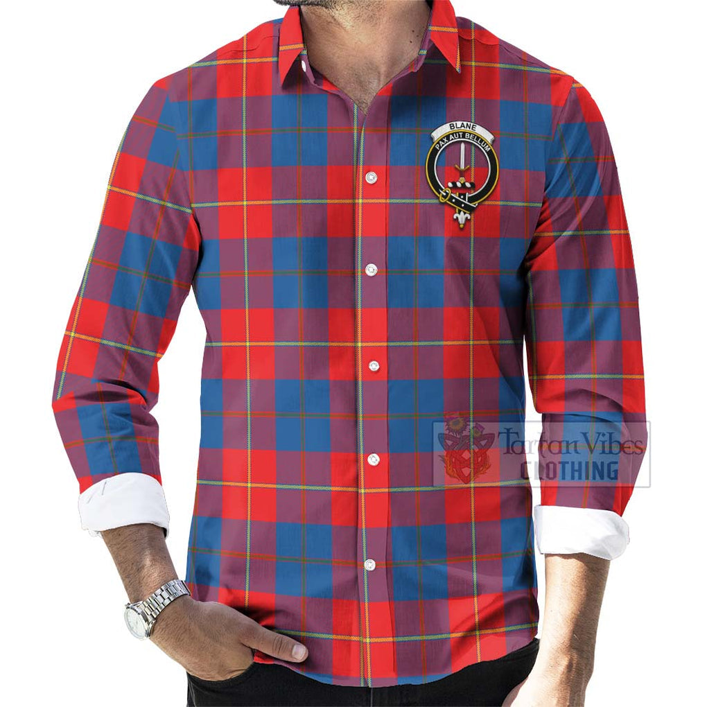 Blane Tartan Long Sleeve Button Shirt with Family Crest Celtic Skull Style - Tartan Vibes Clothing